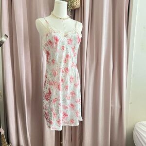 Floral Lace Slip Dress - Pink and White